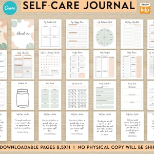 Wellness Journal Planner, Self Care Wellness Canva Editable