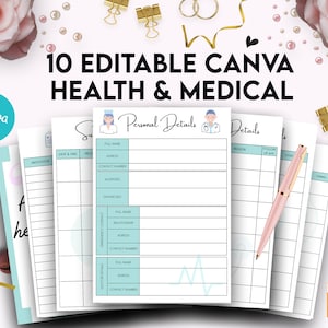 10 Editable Canva Health & Medical Planner Templates for Journal, Canva KDP Planner editable interiors Bundle COMMERCIAL