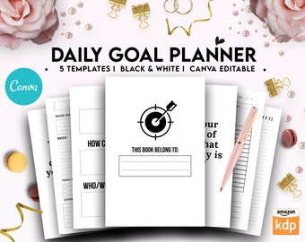 Canva Daily Goal Planner 5 Sjablonen voor Journal, Canva KDP Planner bewerkbare interieurs Bundel COMMERCIEEL GEBRUIK