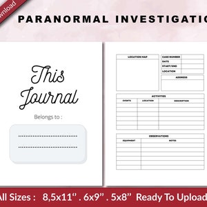 INVESTIGACIÓN PARANORMAL 120 páginas Listo para cargar PDF utilizado como rastreador de low content planner o libro de registro KDP, tamaño 6x9 8.5x11 5x8 comercial