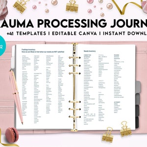Trauma Processing Journal , Trauma therapy, PTSD worksheets, emotion list, Therapy Journal, Counseling, Editable Canva templates image 8