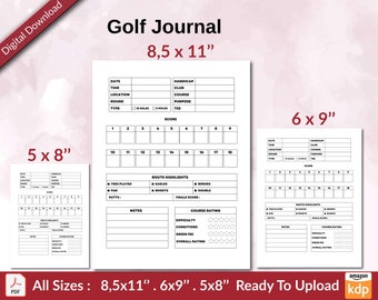 Golf Journal 120 pages Ready to Upload PDF used as Low Content Planner tracker or Log Book KDP, Size 6x9 8.5x11 5x8 Commercial Use