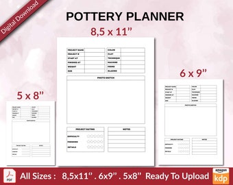 POTTERY Planner 120 pages Ready to Upload PDF used as Low Content Planner tracker or Log Book KDP, Size 6x9 8.5x11 5x8 Commercial Use