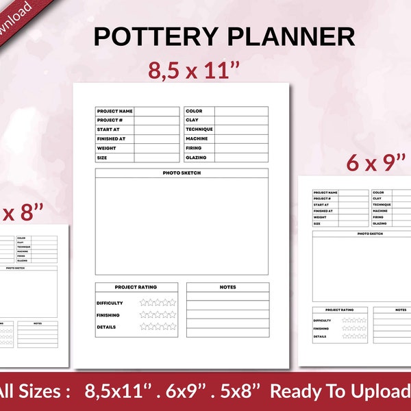 POTTERY Planner 120 pages Ready to Upload PDF used as Low Content Planner tracker or Log Book KDP, Size 6x9 8.5x11 5x8 Commercial Use