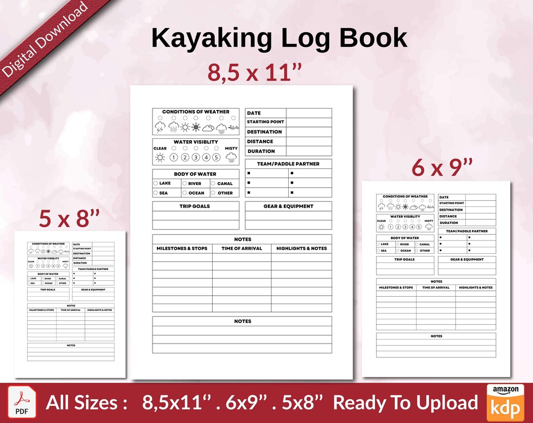 Kayaking Log Book 120 Pages Ready to Upload PDF Used as Low Etsy