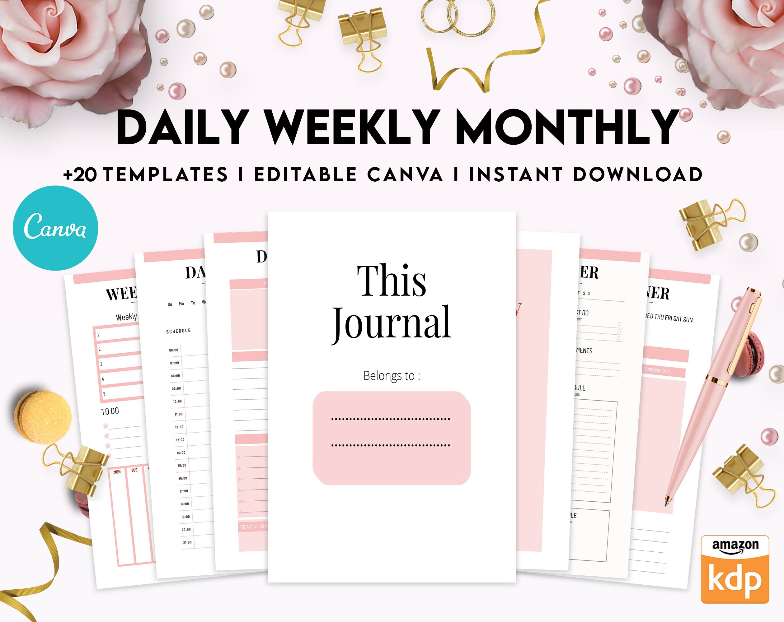 Canva Daily Weekly Monthly Planner 20 Templates for Journal, Canva KDP ...