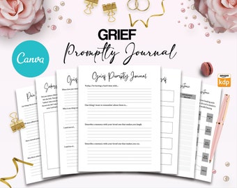 Grief Promptly Journal 37 Editable Templates, 8.5x11" Canva KDP Planner editable interior COMMERCIAL Use