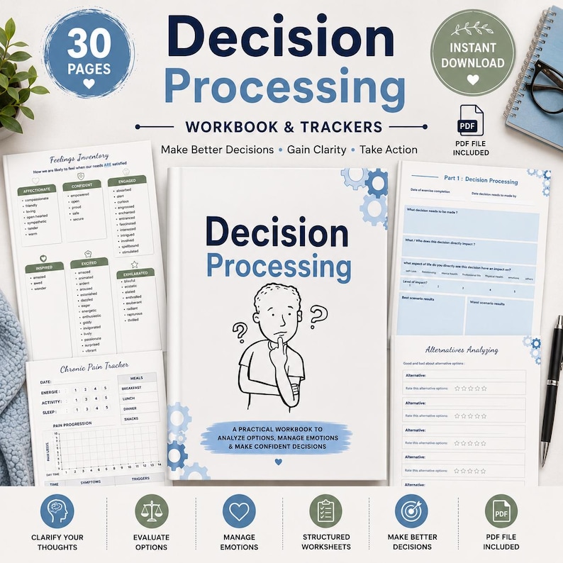 Make a Decision Aid Printable Interactive Worksheet Journal Inserts Planner Therapy Mental Health School Counseling, 8,5x11" PDF Printable image 1