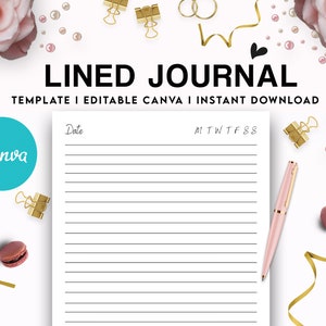Canva Editable Lined Page Journal Commercial Use, Canva KDP Template for journals, Notebooks, Diaries, Low Content book