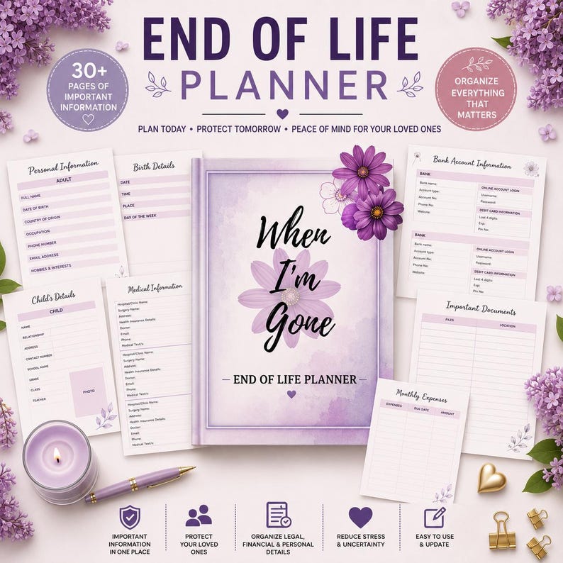 End Of Life Planner Final Wishes Planner, Emergency Binder Printable Legacy Planner Funeral Estate Planning Organizer, Last wish image 1
