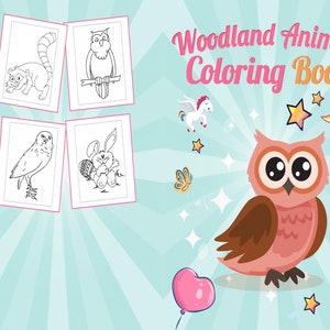 Woodland Animals Coloring Book for kids, 8,5x11 Printable PDF file kids Cute Coloring pages for Boys and Girls ages 2-4 4-8 8-63