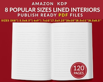 KDP Lined Journal Interior Templates, 8 Sizes, Commercial Use (PDF)