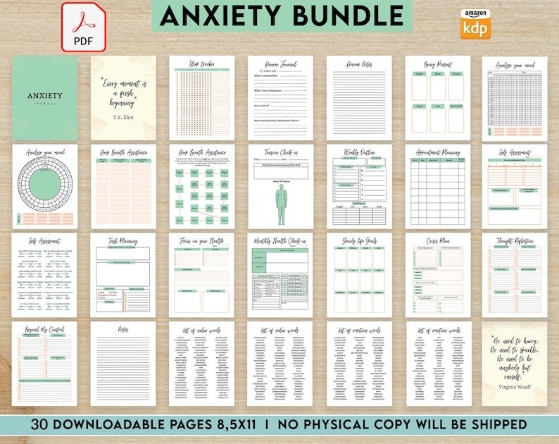 Anxiety Journal Printable PDF, Anxiety, Stress, mental health, anxiety relief journal, Self control, self care journal, mood tracker. image 2