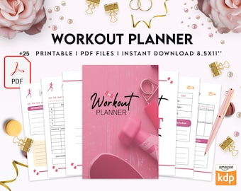 Workout Planner, exercise tracker, Fitness Journal, workout journal, Digital Download PDF file 8,5x11 inch