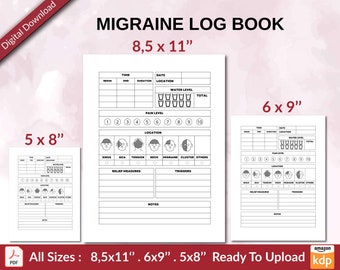 MIGRAINE Log book 120 pages Ready to Upload PDF used as Low Content Planner tracker or Log Book KDP, Size 6x9 8.5x11 5x8 Commercial Use