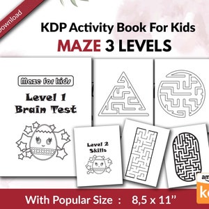 Laberinto para niños libro de actividades con interior KDP de 3 niveles, plantilla de actividades para niños lista para cargar PDF uso COMERCIAL