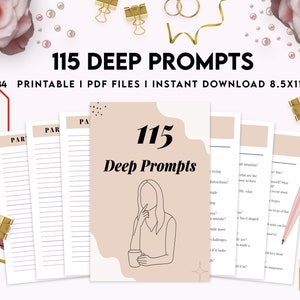115 Deep Journal Prompts, Mental Health, Printable Journal Pages,  8,5x11" PDF FILE Printable, Kdp interior, binder journal