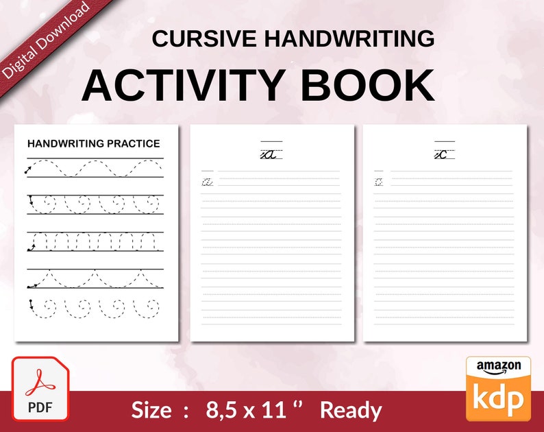 Cursive Handwriting Workbook PDF, Kids Activity Book, Ages 2-8 - Etsy