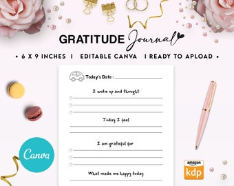 Gratitude Journal for kids 6x9" Canva Editable Template, Canva KDP Kids editable interior digital and printable,
