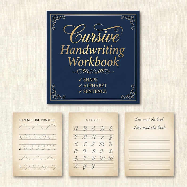 Cursive Handwriting Practice Sheets PDF Book File 8.5x11 Inch ...