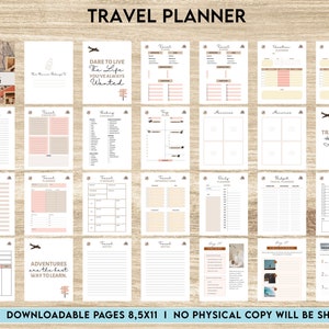 Travel Planner, travel checklist , trip organizer, vacation planner, travel itinerary Editable Canva Templates 8,5x11 inch