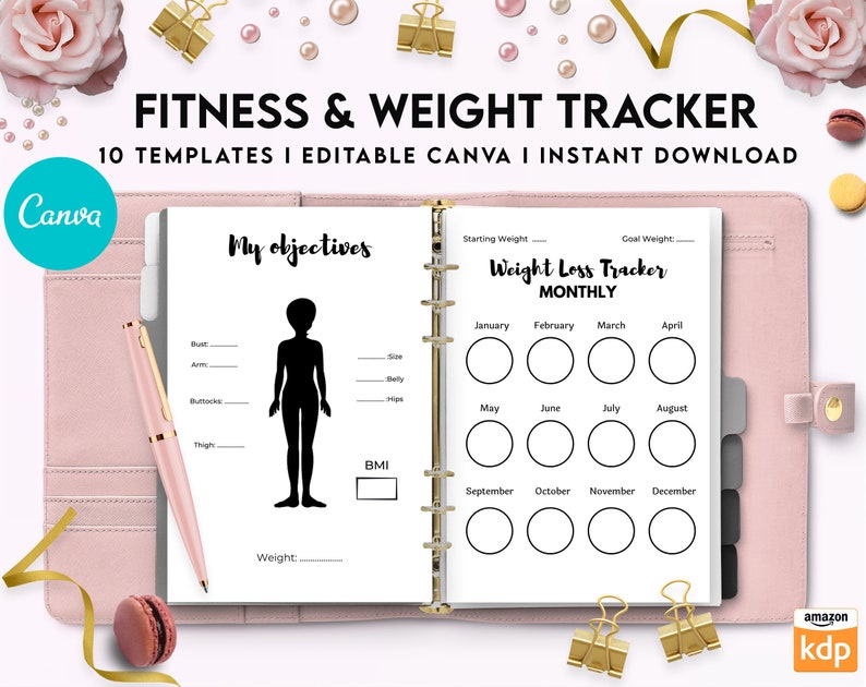 Canva Fitness & Weight Loss Tracker Journal 10 Editable Etsy
