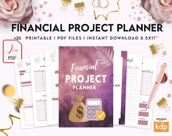 Financial Project Planner, Printable Budget Planner, Finance Savings, Monthly Debt Bill Tracker Expenses Tracker, 8,5x11" PDF FILE Printable