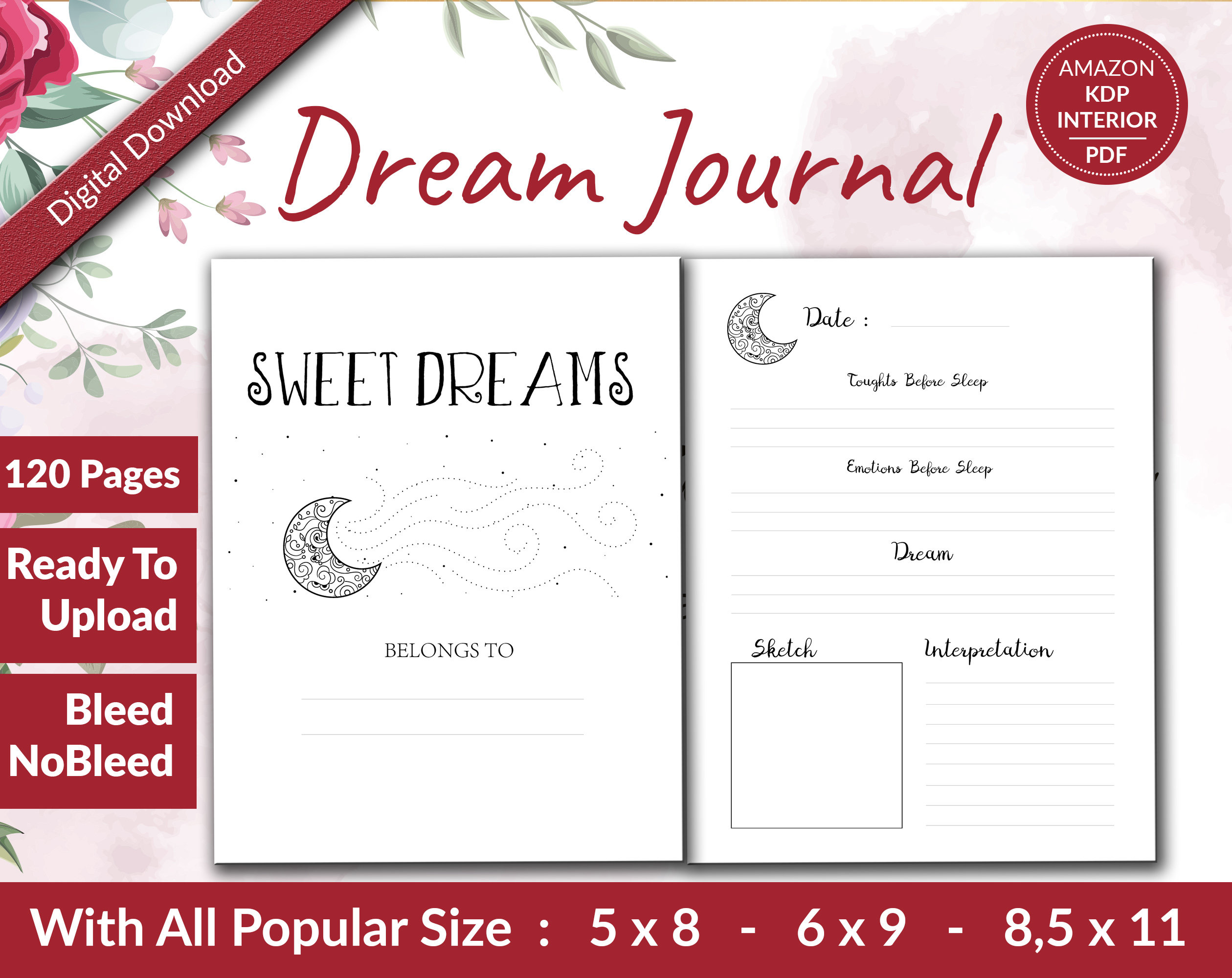 Dream Journal Amazon KDP Interiors Templates for Journal & Low Etsy
