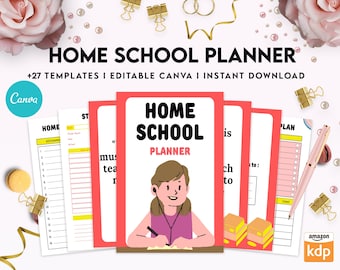 Home School Planner, homeschool daily planning, homeschooling lesson schedule Editable Canva Templates 8,5x11 inch