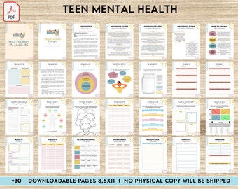 Santé mentale des adolescents, journal de thérapie pour adolescents, habiletés d'adaptation chez les adolescents, travail fantôme chez les adolescents, fichier PDF à téléchargement numérique 20,4 x 27,4 cm