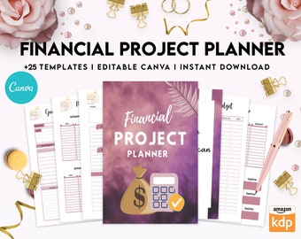 Financial Project Planner, Editable Templates Budget Planner, Finance Savings Tracker, Monthly Debt, Bill Tracker, Expenses , Canva Editable