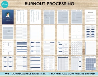 Burnout Processing Journal, Stress Employment Burnout, Relationship Burnout, Emotional Burnout, Anxiety, Mental Health, Canva Editable