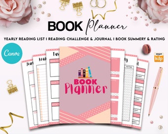 Book Planner / logbook 12 Editable Templates for Journal, Canva KDP Planner editable interior
