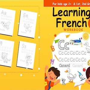 Kids Learning French Activity book Fichier PDF 8,5 x 11 pouces Pour les enfants âgés de 2 à 4 4 à 8 ans, intérieur KDP Prêt à télécharger Utilisation COMMERCIALE
