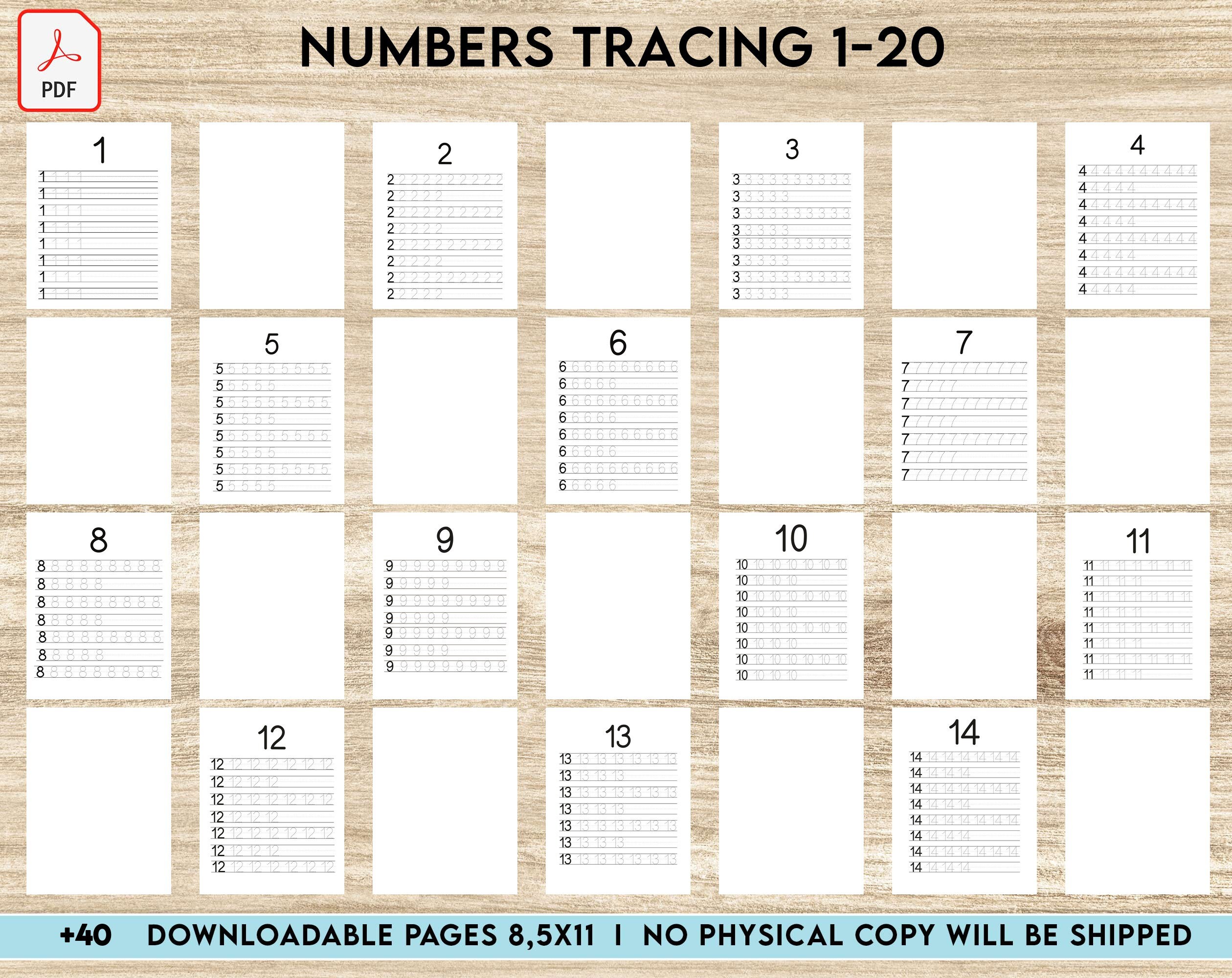 Numbers Tracing 1-20 Activity Book PDF File 8.5x11 Inch for Kids Aged 2 ...