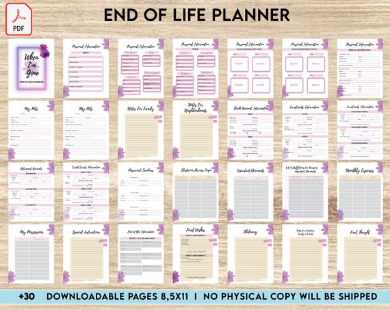 End Of Life Planner Final Wishes Planner, Emergency Binder Printable Legacy Planner Funeral Estate Planning Organizer, 8,5x11" Printable