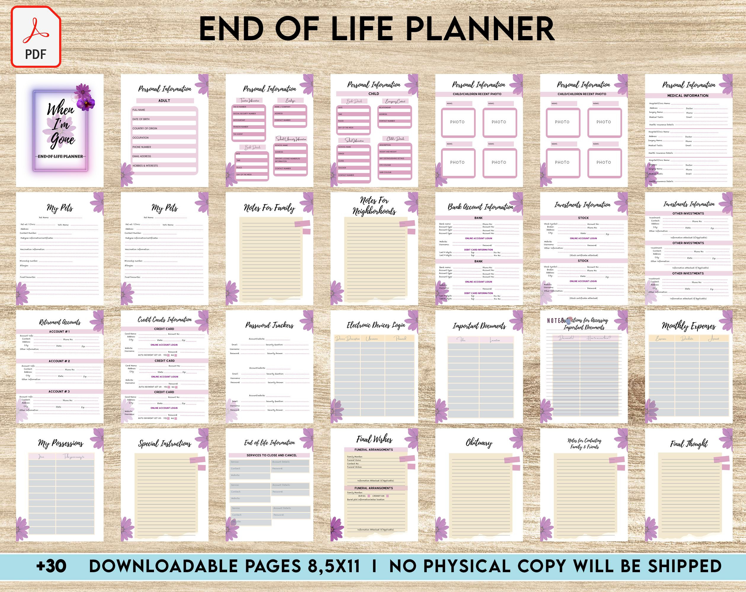 End of Life Planner Final Wishes Planner Emergency Binder Etsy
