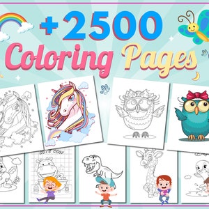 Printable Coloring Pages Bundle for kids, +2500 Cute Coloring Pages for children Girls & Boys PDF Format.