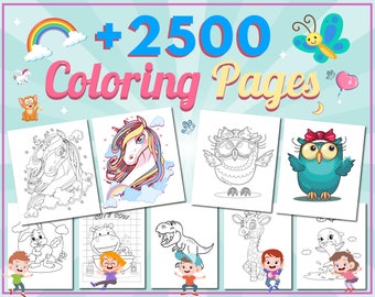Printable Coloring Pages Bundle for kids, +2500 Cute Coloring Pages for children Girls & Boys PDF Format.