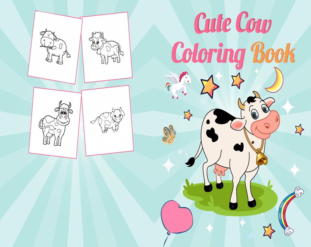 Cute Cow Coloring Book for Kids, 8,5x11 Printable PDF File Kids Cute ...