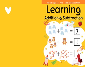 Learning Addition and Subtraction Activity book PDF File 8.5x11 inch For Kids aged 2-4 4-8, KDP interior Ready To Upload COMMERCIAL Use
