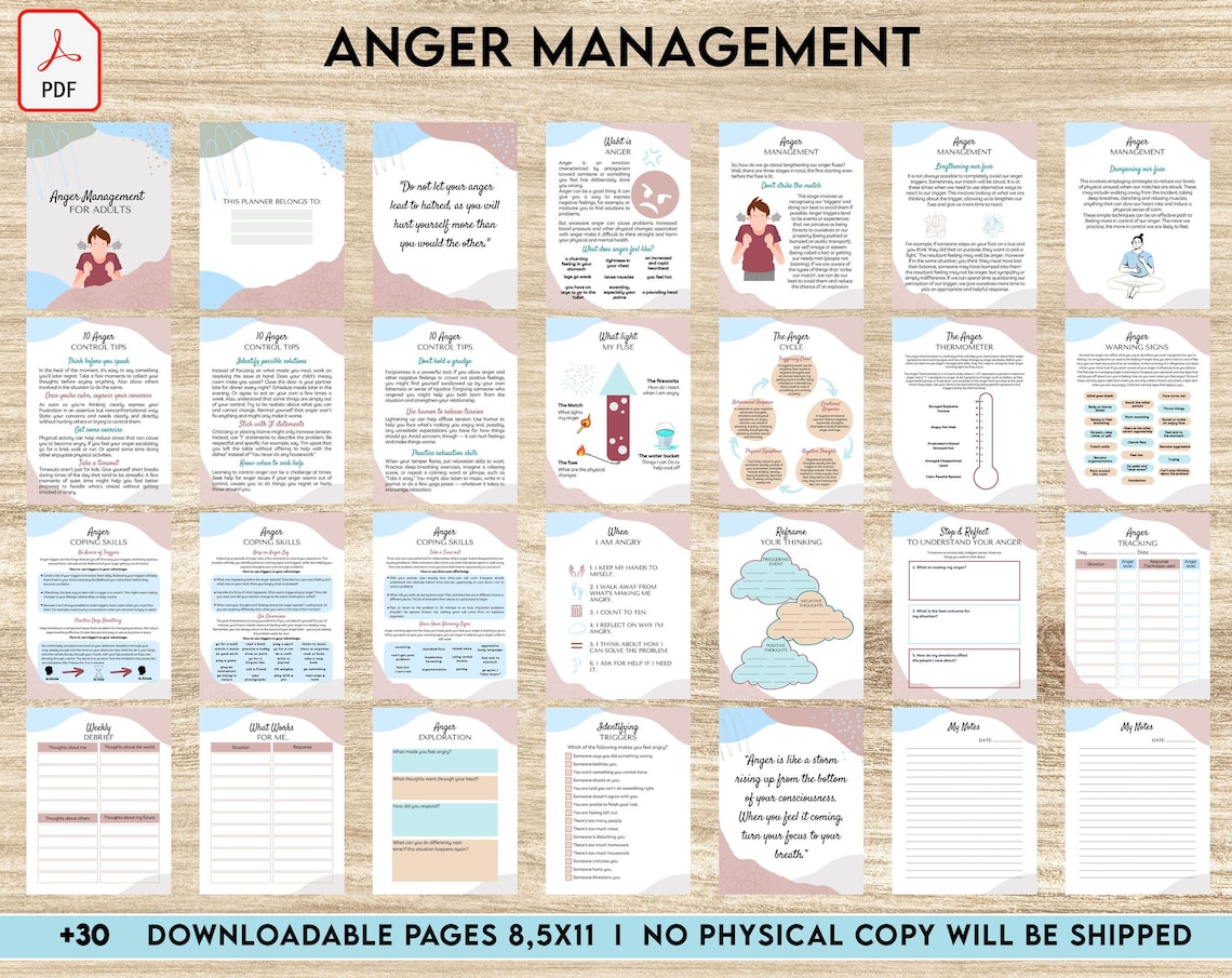 Anger Management for Adults, therapy journal , mental health, self care journal, Digital Download PDF file 8,5x11 inch image 1