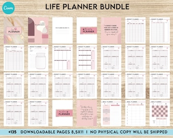 Levensplannerbundel, levensorganisator, adhd-planner, productiviteitsplanner, bewerkbare Canva-sjablonen 8,5 x 11 inch