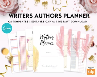 Planificador de autor, Planificador de escritores, Planificador de escritura de libros, Planificador de novelas, Plantillas editables canva, Interior Kdp