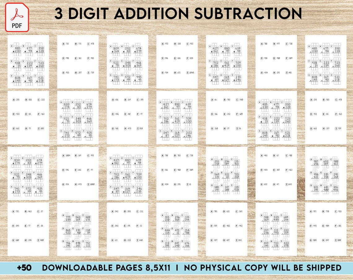 3 Digit Addition Subtraction Activity Book PDF File 8.5x11 Inch for ...