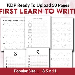 First Learn To Write KDP Kids interior Activity Book Journal / Notebook / Low Content Book, Template Ready To Upload PDF COMMERCIAL Use