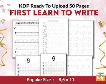 First Learn To Write KDP Kids interior Activity Book Journal / Notebook / Low Content Book, Template Ready To Upload PDF COMMERCIAL Use