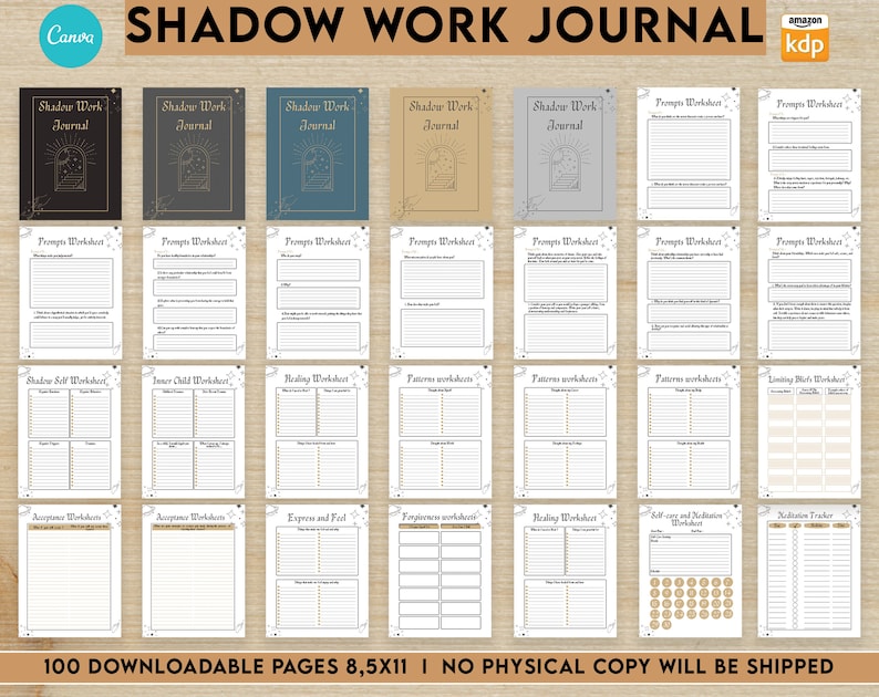 Shadow Work Guided Journal With Prompts 100 Editable Etsy
