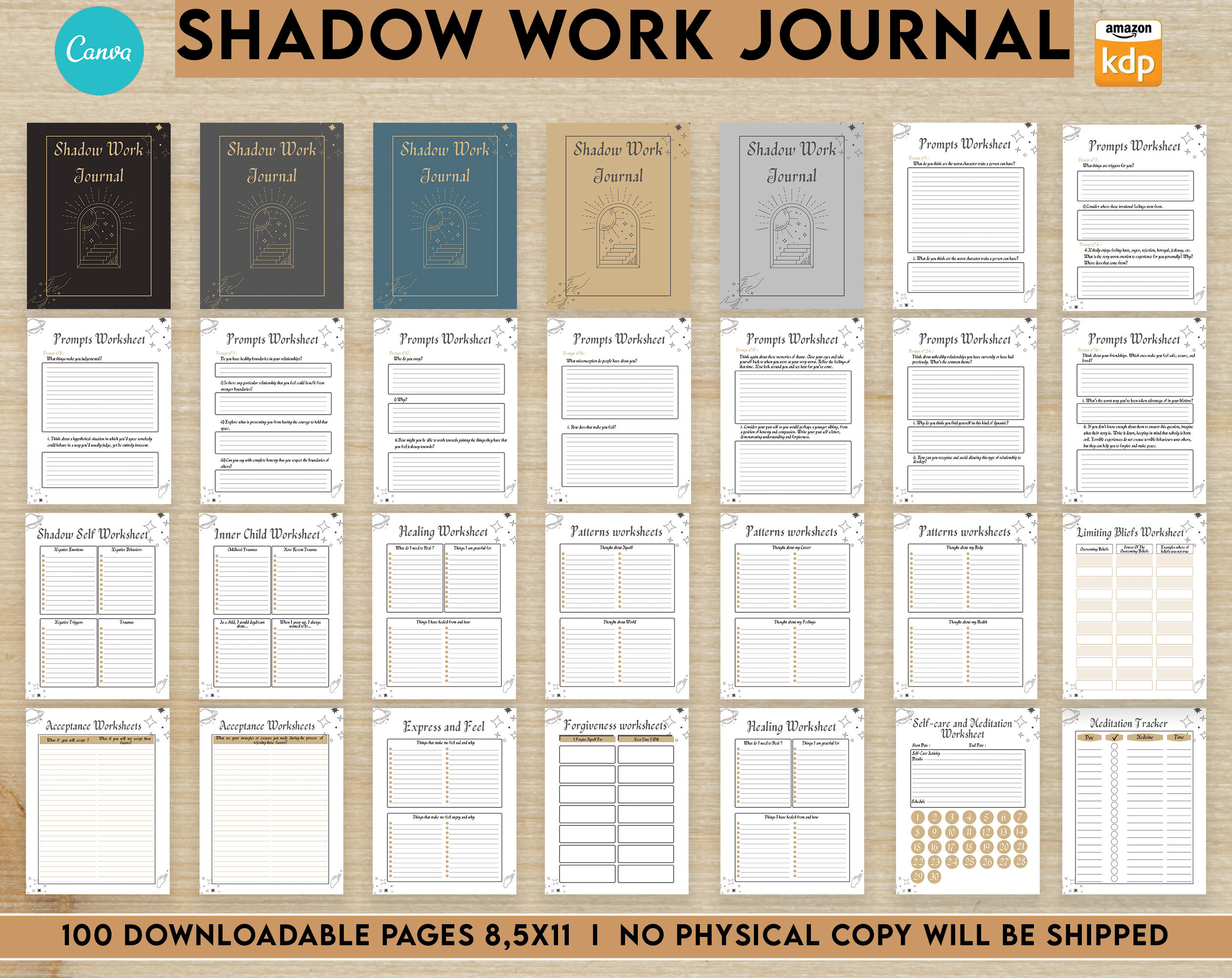 Buy Shadow Work Guided Journal With Prompts 100 Editable Templates