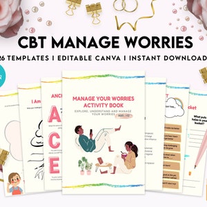 Customizable CBT activity book for Adults and kids age 12+, therapy worksheets, therapy tools, therapy resources, anxiety, Canva Templates